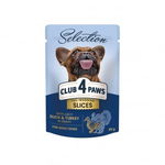 Hrana umeda completa Club 4 Paws Premium Plus Selection pentru caini adulti de talie mica -Bucati de somon si macrou in sos,12x85g