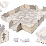 Covor puzzle pentru copii Ikonka cu forme detasabile 3D impermeabil din spuma EVA amortizeaza caderile cu 36 piese dimesiune 143 x 143 cm GriEcru, Ikonka