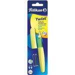 Stilou Pelikan Twist, include doua rezerve, cu grip, ergonomic, blister, Galben neon, Pelikan