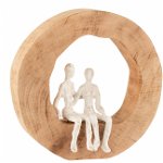 Figurina Couple Sitting, Lemn, Alb Natural, 29x6x28 cm, Jolipa