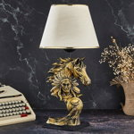 Lampa de masa, FullHouse, 390FLH1921, Baza din lemn, Aur / Bej, FullHouse