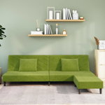 Canapea pat cu 2 perne taburet vidaXL, 2 locuri verde deschis, catifea, 200 x 84,5 x 69 cm, 26.85 kg