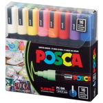 Marker cu vopsea 1.8-2.5mm, varf rotund, 16culori/set, Uni Posca PC-5M, Posca