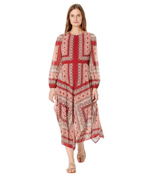 Imbracaminte Femei Vince Camuto Printed Chiffon Long Sleeve Handkerchief Hem Maxi Rust, Vince Camuto