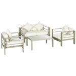 Outsunny Set de mobilier de gradina din 4 piese, cadru de aluminiu, mobilier de curte, cu sezut cu perne gros, 2 scaune | AOSOM RO, Outsunny