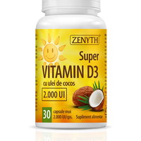 Super Vitamin D3 cu ulei de cocos, 2000 UI, 30 capsule, Zenyth