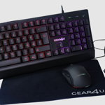 Set gaming 1x Tastatura, 1x Mouse, 1x Casti, 1xMousepad, GEAR4U 4-IN-1 Gaming Combo RGB, iluminata, cu cablu, negru, NU layout, Gear4U