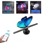Proiector holograma 3D cu LED-uri, tip ventilator, control wireless, Tenq RS