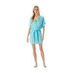 Imbracaminte Femei MICHAEL Michael Kors Kytoto Stripe V-Neck Belted Tunic Cover-Up Turquoise, MICHAEL Michael Kors