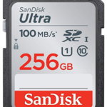 Card de memorie, SanDisk, Ultra SDSDUNR-256G-GN3IN 256GB SDXC clasa 10 UHS-I, Multicolor