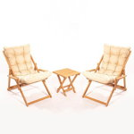 Set mobilier gradina Relax V1, 3 piese, Maro/Crem, 100% lemn de fag, 