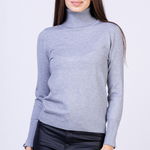 Helanca pulover cu guler inalt, cu cashmere, gri, Shopika