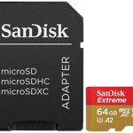 Card de memorie SanDisk Extreme SDSQXAH-064G-GN6AA, MicroSDXC, 64GB, UHS-I U3, V30 + Adaptor SD, SanDisk