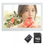 Rama foto digitala din aluminiu 10.1 inch LCD MW1018 1024p mp3 player video player cu telecomanda argintiu + card de memorie microSD 16GB si adaptor, krasscom