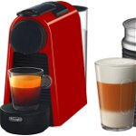 Pachet espressor Nespresso De'Longhi Essenza Mini Red, 19 bari, 1260 W, 0.6 l + aparat pentru spumare lapte AEROCCINO 3 Black 410W