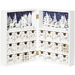 Calendar de Advent de Craciun in forma de carte cu litere si decoratiuni tematice, 22x9x30 cm, din placaj, alb HOMCOM | Aosom RO, HOMCOM