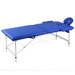  vidaXL Masă de masaj pliabilă, 2 zone, albastru, cadru din aluminiu, vidaXL