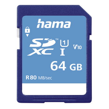 Card de memorie HAMA 124136, SDXC, 64GB, 80MB/s, clasa 10/U1/V10, UHS-I