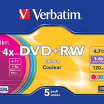 Mediu stocare Verbatim DVD+RW 4.7GB 4x Colours slim case 5 buc