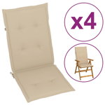 vidaXL Perne scaun spătar înalt, 4 buc., bej, 120x50x3 cm, textil, vidaXL