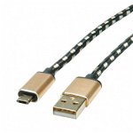 Cablu micro USB-B reversibil la USB 2.0 GOLD T-T 0.8m, Roline 11.02.8819, Roline