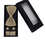 Set 3 piese Elegant, pentru barbati, papion, buton si batista din stofa, crem, EG014