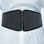 Centura corset lata din piele ecologica cu tinte metalice argintii si fermoar, Shopika