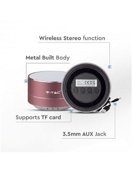 Boxa Bluetooth portabila, slot microSD, jack 3.5mm, 3 ore, rose gold, V-TAC, V-Tac