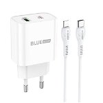 Incarcator Retea BLUE Power BCL80A Rapido, 20W, USB Type-C, Quick Charge + cablu Lightning, 1m (Alb), BLUE Power