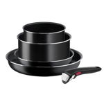 Set 5 piese TEFAL Ingenio Easy Cook & Clean L1539543, maner detasabil, invelis antiaderent Titan, indicator termic Thermo Signal, negru