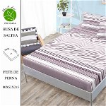 Husa de pat cu elastic 180x200 din Bumbac Finet + 2 Fete de Perna - Mov Zebrat, ELEGANT HOME PUCIOASA