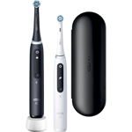 Set 2 x Periuta de dinti electrica Oral-B iO5 cu Tehnologie Magnetica si Micro-Vibratii, Inteligenta artificiala, Display conversational, Senzor de presiune Smart, 5 moduri, 2 capete, 1 incarcator, Alb/Negru, Oral-B