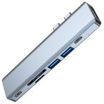 Adaptor HUB aluminiu 7-in-2 Tech-Protect V5 Dual USB Type-C - 2x USB Type-C, 2x USB 3.0, 1x HDMI, 1x MicroSD, 1x SD, Gri, TECH-PROTECT