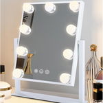 Oglinda machiaj cu suport metalic, Smart Touch, 9 becuri LED si 3 moduri de iluminare, 30 x 25 cm, Tenq.ro