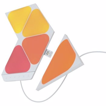 Kit panouri luminoase LED modulare inteligente Nanoleaf Shapes Triangles Mini Starter Kit, RGBW, W-Fi, 100 lm, senzor muzica, compatibil iOS/Android, Apple HomeKit/Google Home/Amazon Alexa, 5 panouri