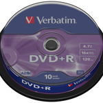 DVD+R Verbatim VER43498, 16x, 4.7 GB, 10 buc set, Matt Silver