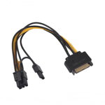 Cablu adaptor de alimentare Sata 15 pini tata la PCI-E 8 Pini ( 6 + 2 pini) , 15 cm, PLS
