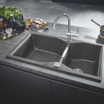 Chiuveta bucatarie Grohe K700 31658AT0, 2 cuve, montare dreapta, compozit quartz, Gri antracit, Grohe