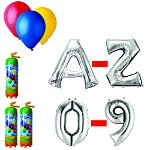 Pachet 15 baloane numere / cifre argintii la alegere, 3 butelii heliu, 100 baloane latex 26cm standard - FTB196
