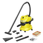 Aspirator umed/uscat Karcher WD 4 V-20/6/22 1.628-208.0, 1000 W, 20 L, Maner detasabil, Accesorii pentru curatare interior auto, Galben