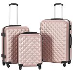 vidaXL Set valiză carcasă rigidă, 3 buc., roz auriu, ABS, vidaXL