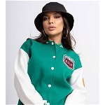 Jacheta Dama din Bumbac Vatuit Verde cu Maneci Albe Model Baseball S (36), Haine de vis