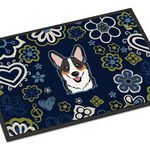 Caroline`s Treasures Flori albastre Tricolor Corgi Door Mat, covor interior sau în aer liber Bine ati venit Mat 24x36 Do Albastru 36L x 24W, 