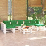 Set mobilier de gradina din paleti vidaXL, cu perne, 8 piese, lemn pin, 70 x 67.5 x 62 cm, 73.09 kg