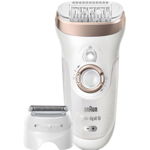 Epilator Braun Silk-epil 9561 Wet & Dry, 40 Pensete, Acumulator, 6 Accesorii, 2 Viteze, Alb/Auriu