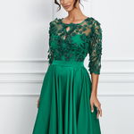 Rochie Ella Collection Cindy verde din tafta cu broderie la bust, 