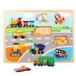 Puzzle incastru cu piese groase pentru copii Vehicule, 9 piese, multicolor, din lemn, Krista