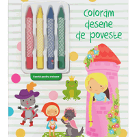 Coloram desene de poveste. Carte de colorat cu 4 creioane cerate, -