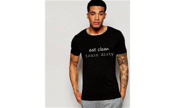 Tricou negru pentru barbati - Eat Clean Train Dirty la doar 65 RON in loc de 130 RON, RBY Trends Fashion