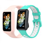 Set 2 curele pentru bratara fitness Huawei Band 7 din silicon cu telescop Quick Release albastru roz, krasscom